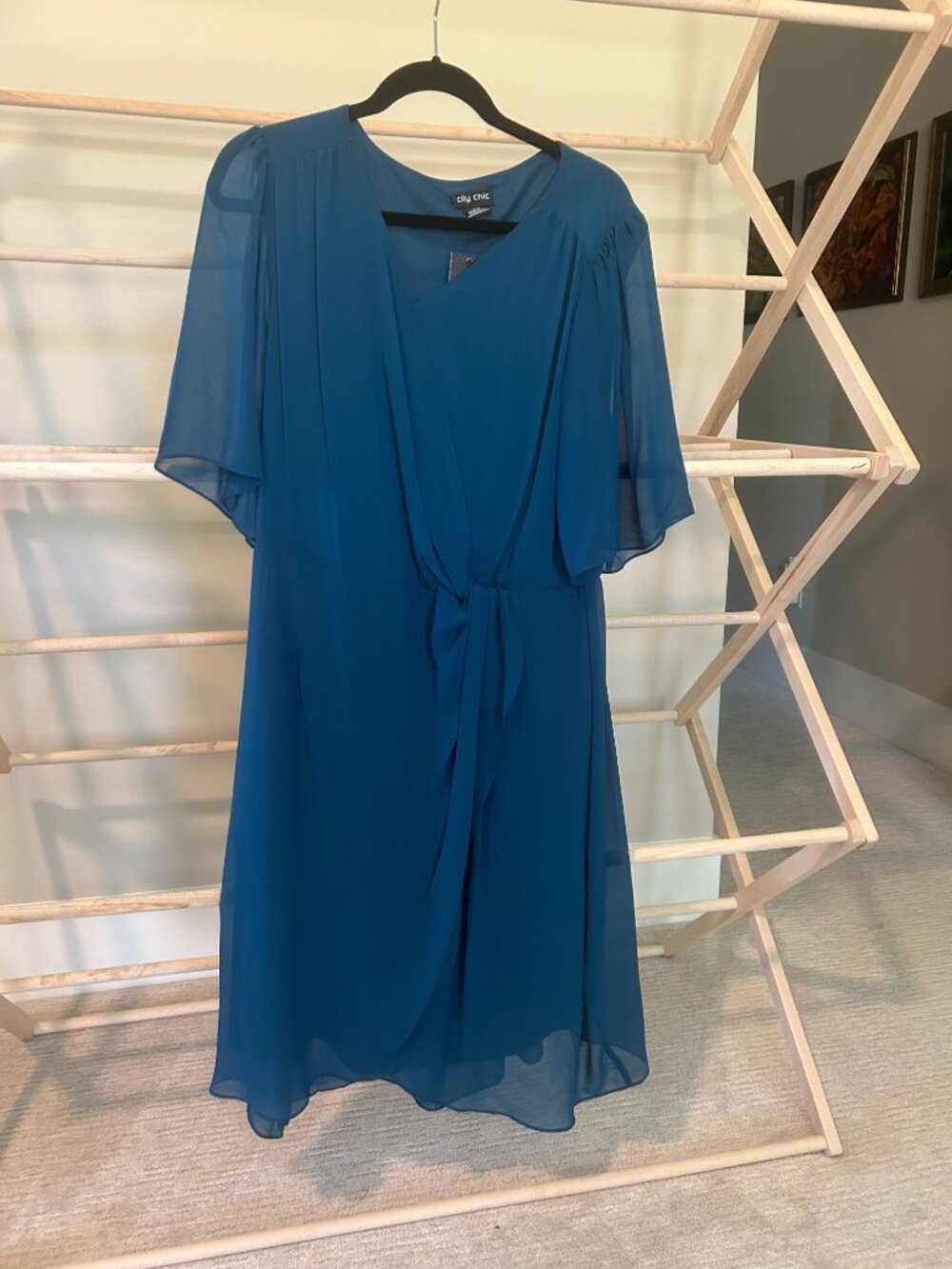 NWT City Chic Teal Twist Love Flutter Sleeve Midi Dress Size S / 16